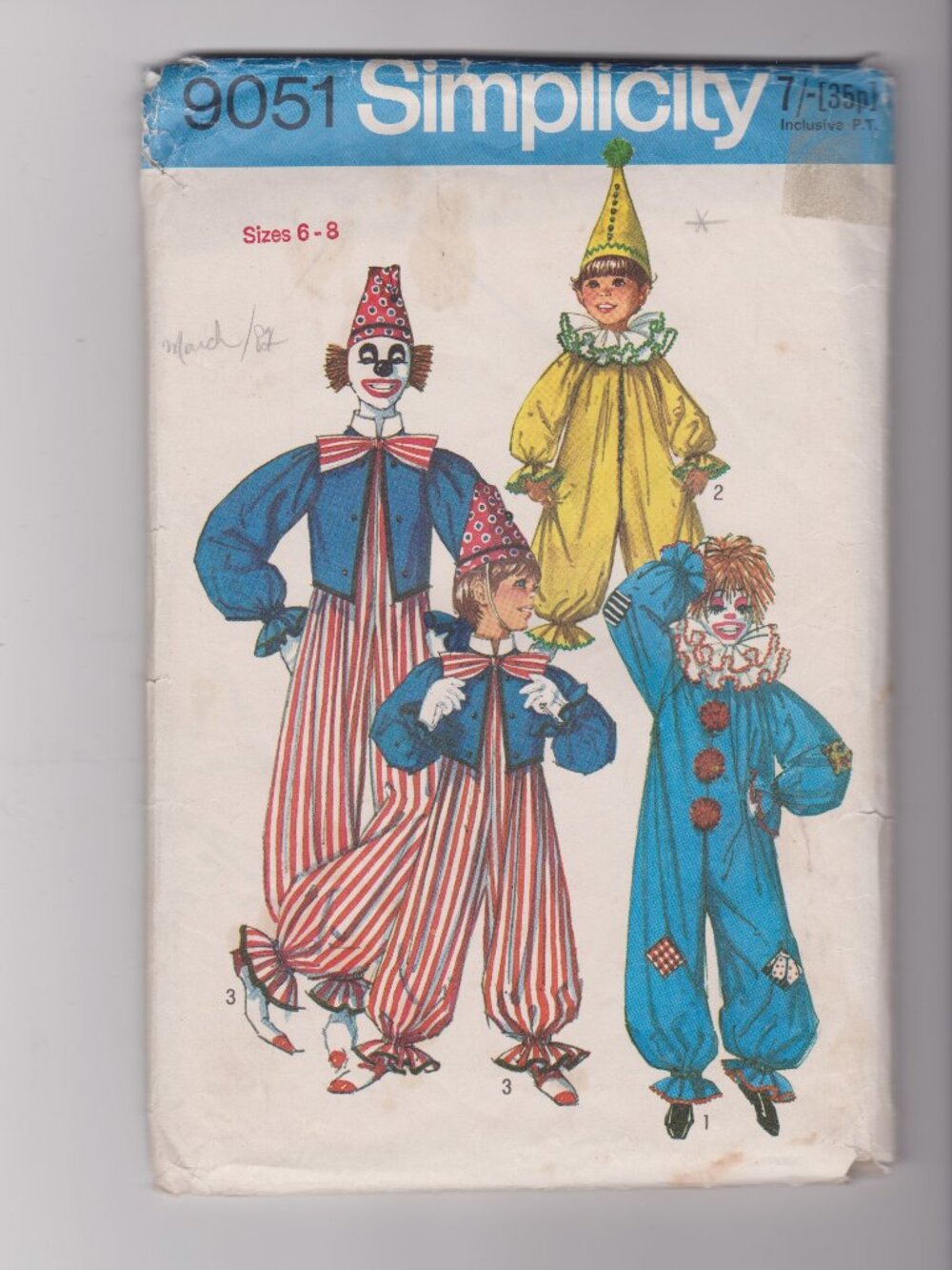 Sizes 6-8 Clown Costume Patterns (Simplicity 9051, 1970)